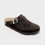 Suede Clog Mules Taupe Buckle Slip-On Cork Footbed – Casual, Everyday Comfort Shoes