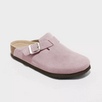 Suede Clog Mules Taupe Buckle Slip-On Cork Footbed – Casual, Everyday Comfort Shoes