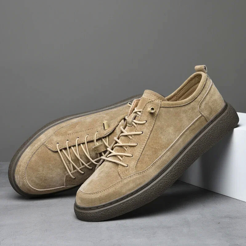 Suede Sneakers Men's Khaki Lace-Up Low-Top Casual Shoes – Casual, Office, Everyday, Gift