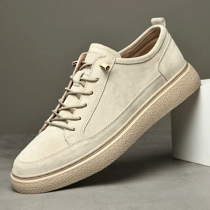 Suede Sneakers Men's Khaki Lace-Up Low-Top Casual Shoes – Casual, Office, Everyday, Gift