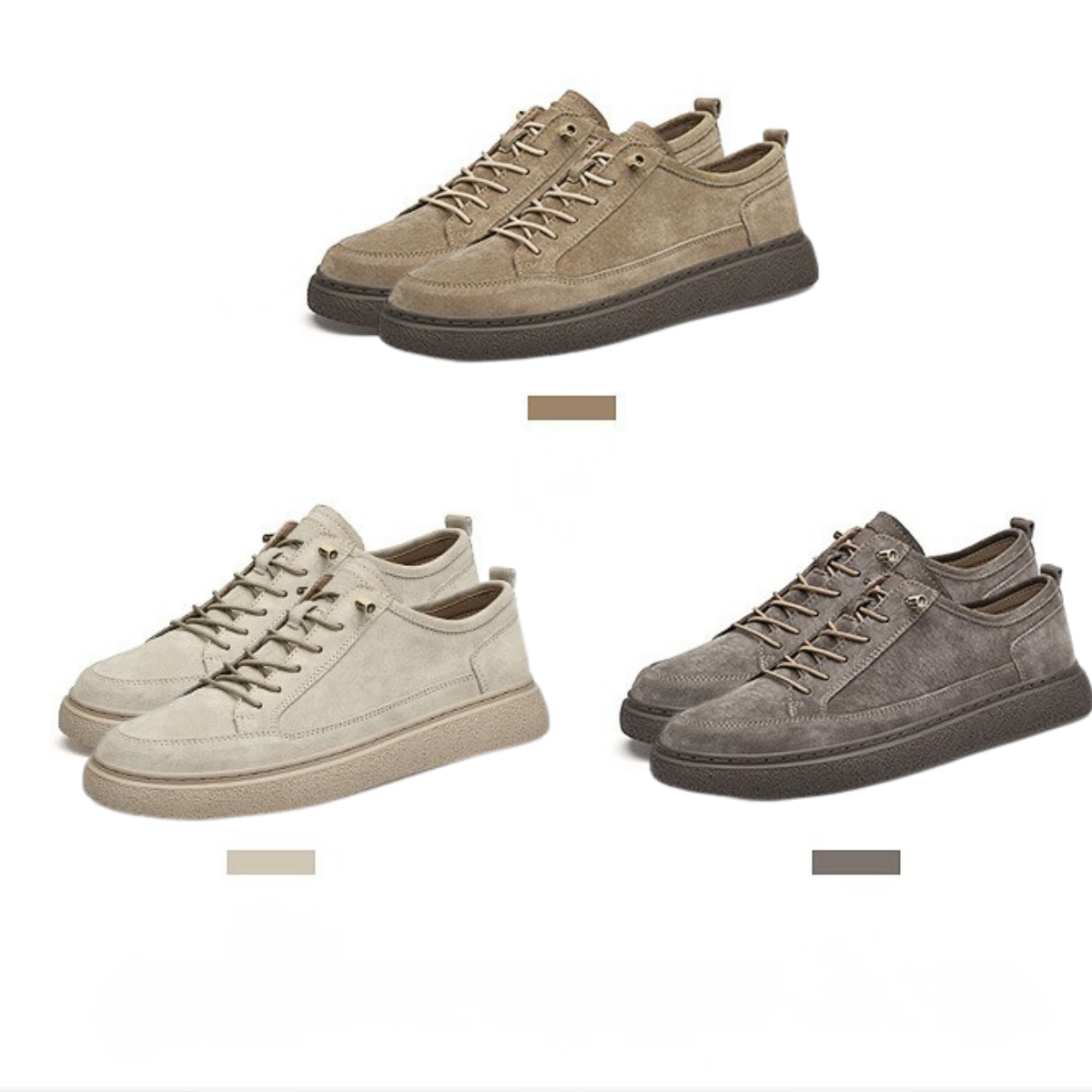 Suede Sneakers Men's Khaki Lace-Up Low-Top Casual Shoes – Casual, Office, Everyday, Gift