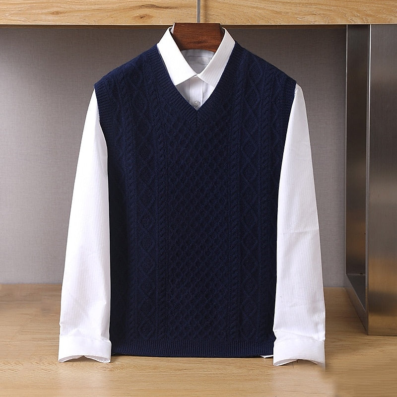 Sweater Vest V-Neck Cable-Knit Sleeveless Men's Gray – Casual, Office, Layering, Gift