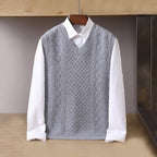 Sweater Vest V-Neck Cable-Knit Sleeveless Men's Gray – Casual, Office, Layering, Gift