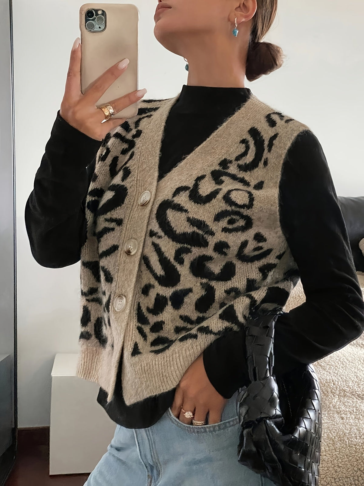 Sweater Vest Women's Knit Button-Front V-Neck Patterned Cardigan – Casual, Layering, Office, Gift
