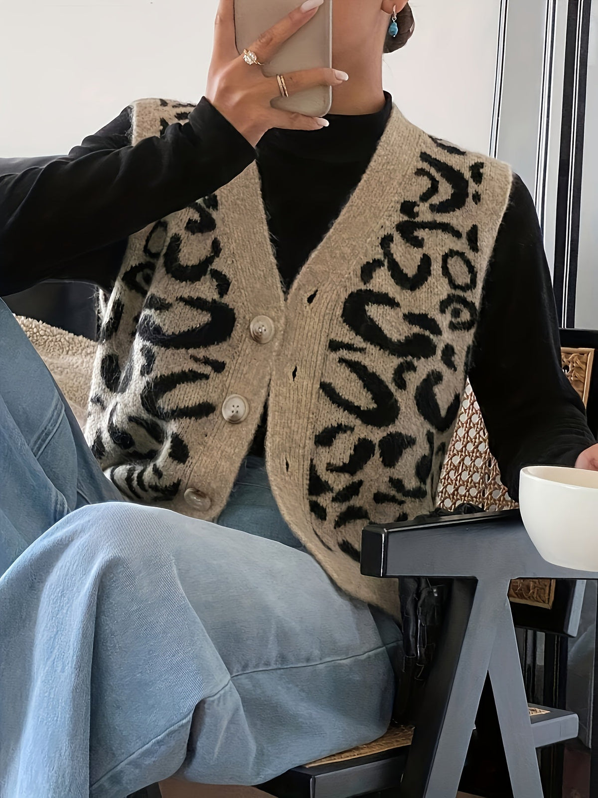 Sweater Vest Women's Knit Button-Front V-Neck Patterned Cardigan – Casual, Layering, Office, Gift