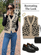 Sweater Vest Women's Knit Button-Front V-Neck Patterned Cardigan – Casual, Layering, Office, Gift