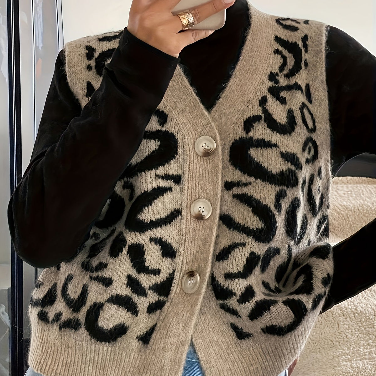 Sweater Vest Women's Knit Button-Front V-Neck Patterned Cardigan – Casual, Layering, Office, Gift