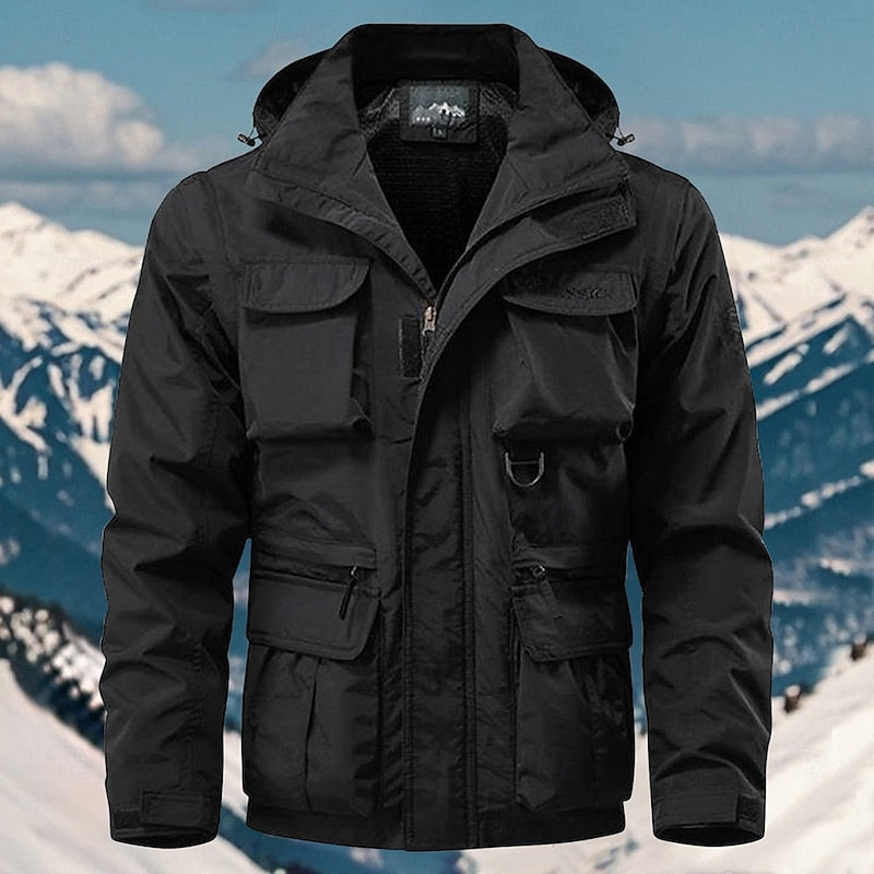 Tactical Hooded Jacket Men's Multi-Pocket Windproof Removable Hood – Hiking, Outdoor, Travel, Casual