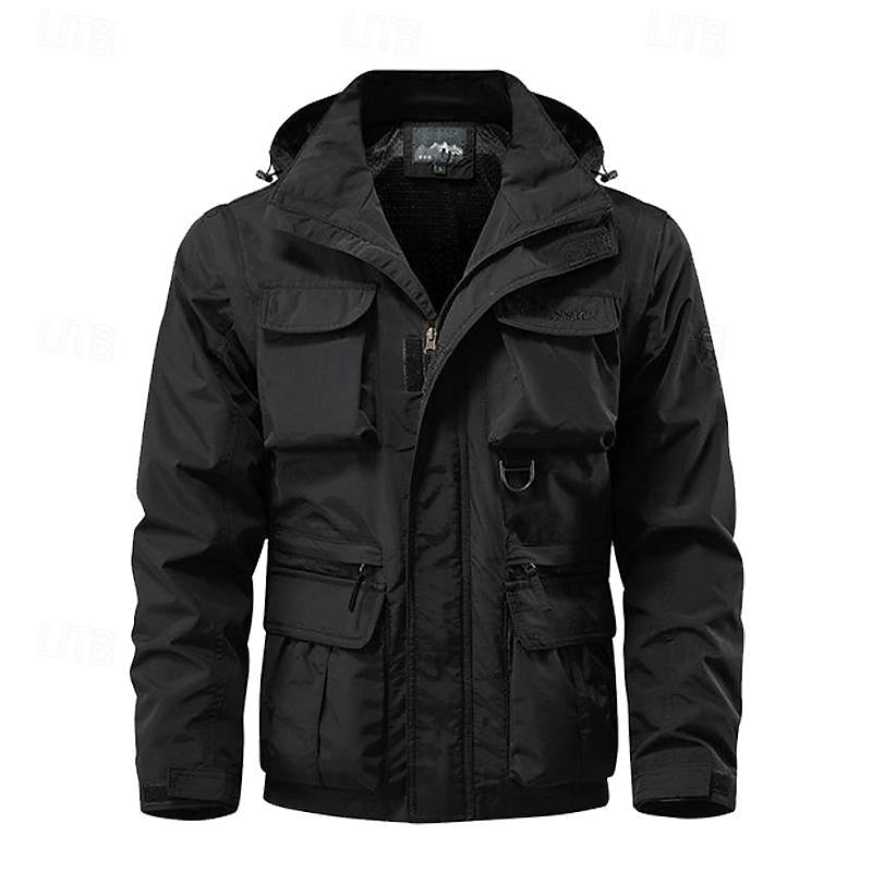Tactical Hooded Jacket Men's Multi-Pocket Windproof Removable Hood – Hiking, Outdoor, Travel, Casual