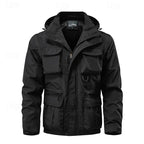 Tactical Hooded Jacket Men's Multi-Pocket Windproof Removable Hood – Hiking, Outdoor, Travel, Casual