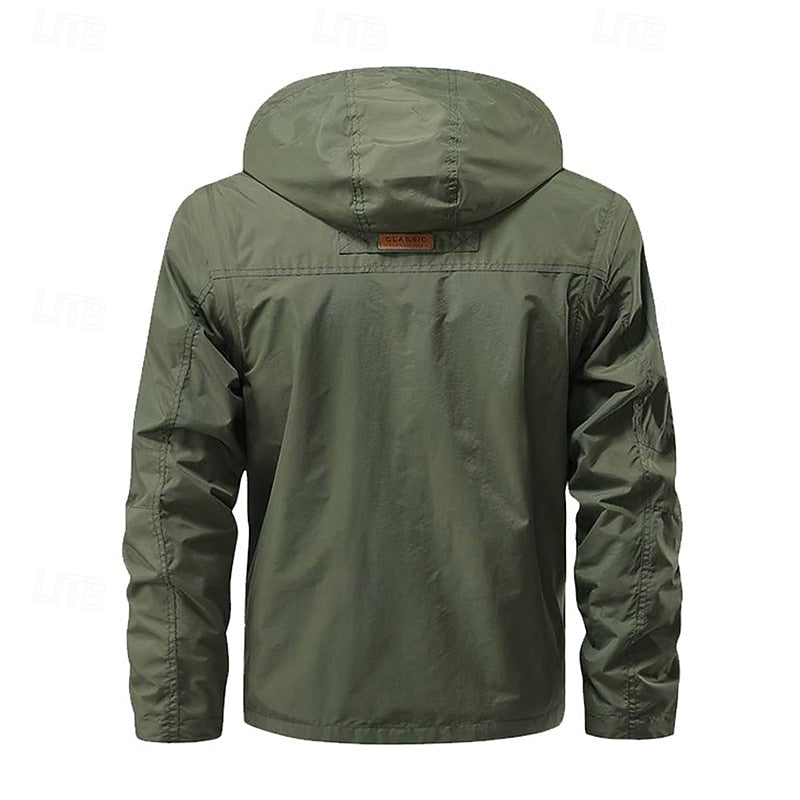 Tactical Hooded Jacket Men's Multi-Pocket Windproof Removable Hood – Hiking, Outdoor, Travel, Casual