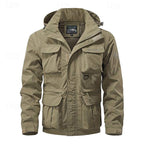 Tactical Hooded Jacket Men's Multi-Pocket Windproof Removable Hood – Hiking, Outdoor, Travel, Casual