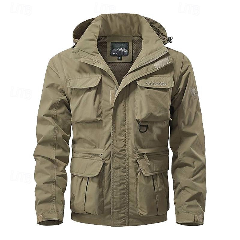 Tactical Hooded Jacket Men's Multi-Pocket Windproof Removable Hood – Hiking, Outdoor, Travel, Casual