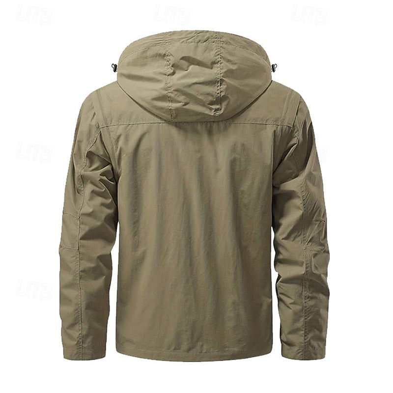 Tactical Hooded Jacket Men's Multi-Pocket Windproof Removable Hood – Hiking, Outdoor, Travel, Casual