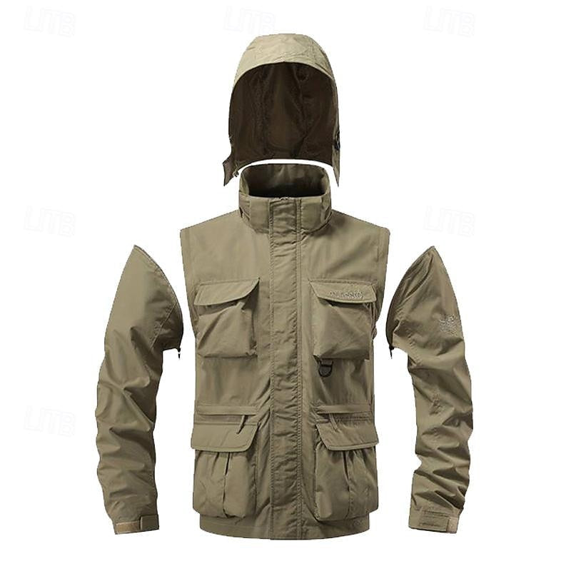 Tactical Hooded Jacket Men's Multi-Pocket Windproof Removable Hood – Hiking, Outdoor, Travel, Casual