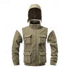 Tactical Hooded Jacket Men's Multi-Pocket Windproof Removable Hood – Hiking, Outdoor, Travel, Casual