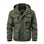 Tactical Hooded Jacket Men's Multi-Pocket Windproof Removable Hood – Hiking, Outdoor, Travel, Casual