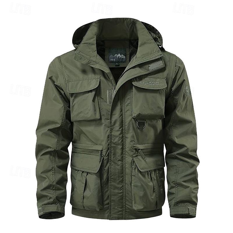 Tactical Hooded Jacket Men's Multi-Pocket Windproof Removable Hood – Hiking, Outdoor, Travel, Casual