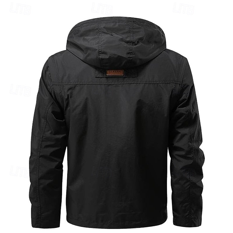 Tactical Hooded Jacket Men's Multi-Pocket Windproof Removable Hood – Hiking, Outdoor, Travel, Casual