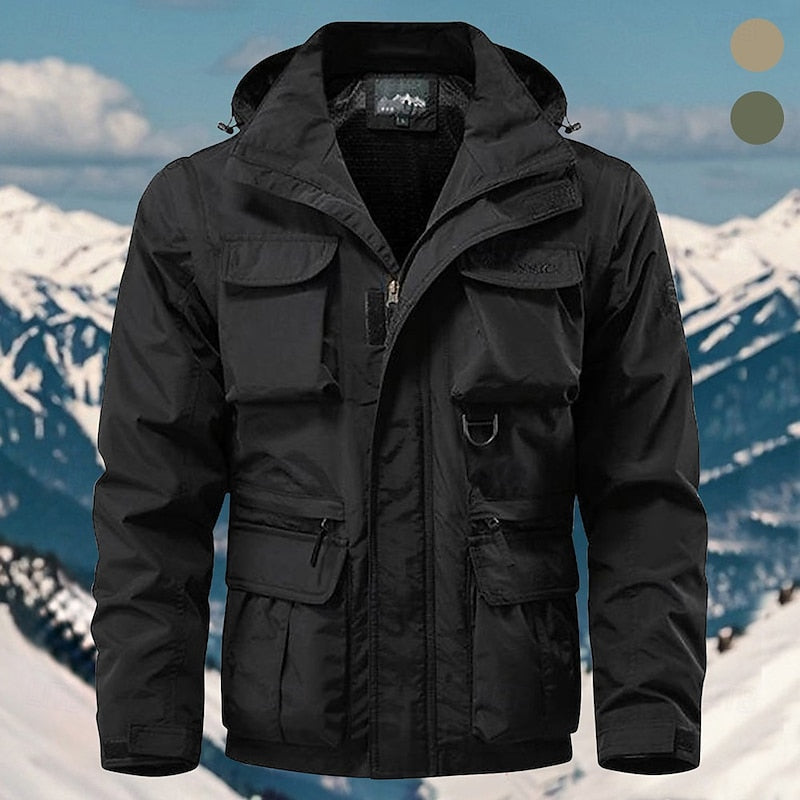 Tactical Hooded Jacket Men's Multi-Pocket Windproof Removable Hood – Hiking, Outdoor, Travel, Casual