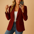 Tailored Blazer Women's White Single-Button Notch Lapel Fitted Jacket – Office, Casual, Work