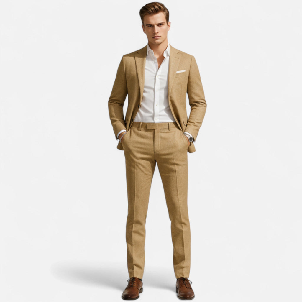 Tan Men's Suit 2-Piece Notch Lapel Blazer and Trousers Set – Office, Wedding, Formal, Gift