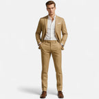 Tan Men's Suit 2-Piece Notch Lapel Blazer and Trousers Set – Office, Wedding, Formal, Gift