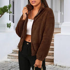 Teddy Fleece Jacket Women's Zip-Up High Collar Relaxed Fit – Casual, Winter, Everyday