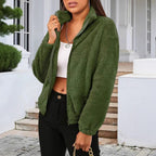 Teddy Fleece Jacket Women's Zip-Up High Collar Relaxed Fit – Casual, Winter, Everyday