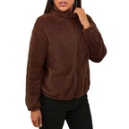 Teddy Fleece Jacket Women's Zip-Up High Collar Relaxed Fit – Casual, Winter, Everyday