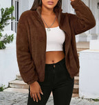 Teddy Fleece Jacket Women's Zip-Up High Collar Relaxed Fit – Casual, Winter, Everyday