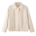 Teddy Jacket Women's Button-Front Camel Boucle Collar Coat with Side Pockets – Casual, Winter, Gift