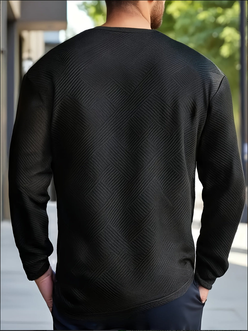 Textured Crew Neck Sweatshirt Men's Cream Long Sleeve Pullover – Casual, Office, Everyday Wear