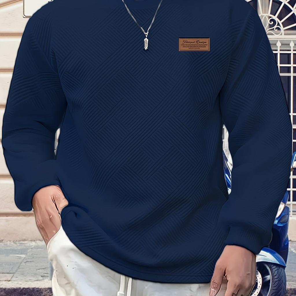 Textured Crew Neck Sweatshirt Men's Cream Long Sleeve Pullover – Casual, Office, Everyday Wear