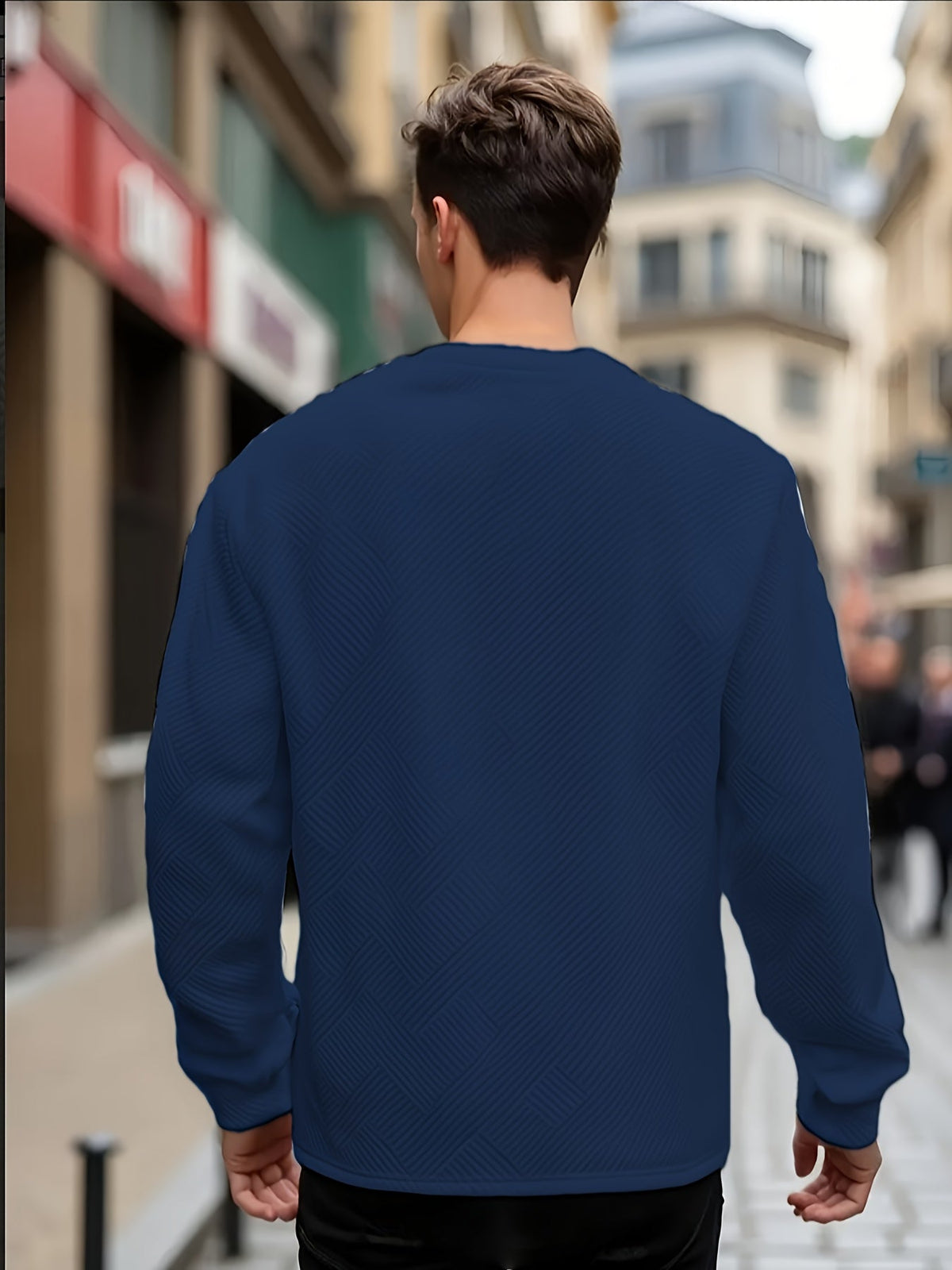 Textured Crew Neck Sweatshirt Men's Cream Long Sleeve Pullover – Casual, Office, Everyday Wear