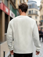 Textured Crew Neck Sweatshirt Men's Cream Long Sleeve Pullover – Casual, Office, Everyday Wear