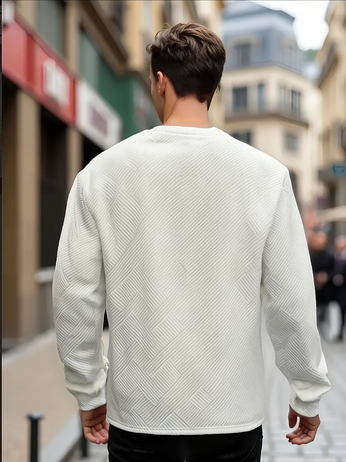 Textured Crew Neck Sweatshirt Men's Cream Long Sleeve Pullover – Casual, Office, Everyday Wear
