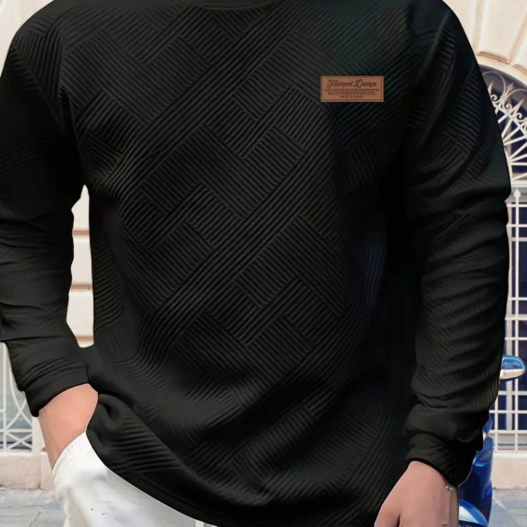 Textured Crew Neck Sweatshirt Men's Cream Long Sleeve Pullover – Casual, Office, Everyday Wear