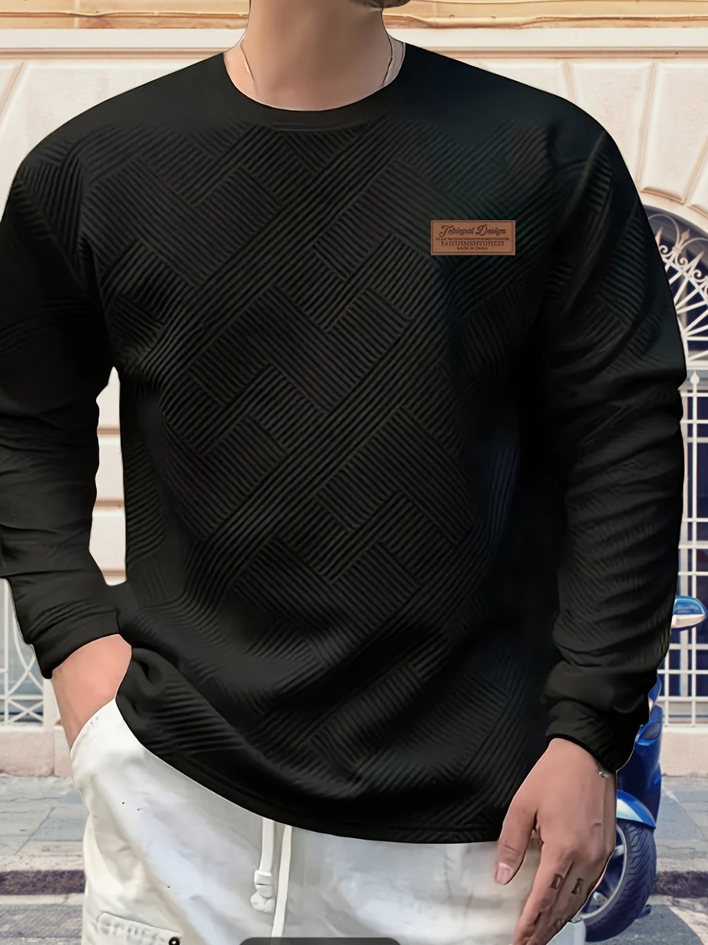 Textured Crew Neck Sweatshirt Men's Cream Long Sleeve Pullover – Casual, Office, Everyday Wear