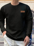 Textured Crew Neck Sweatshirt Men's Cream Long Sleeve Pullover – Casual, Office, Everyday Wear