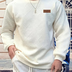 Textured Crew Neck Sweatshirt Men's Cream Long Sleeve Pullover – Casual, Office, Everyday Wear