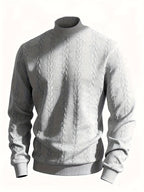 Textured Mock-Neck Sweatshirt Men's Long Sleeve Pullover Beige – Casual, Office, Gift