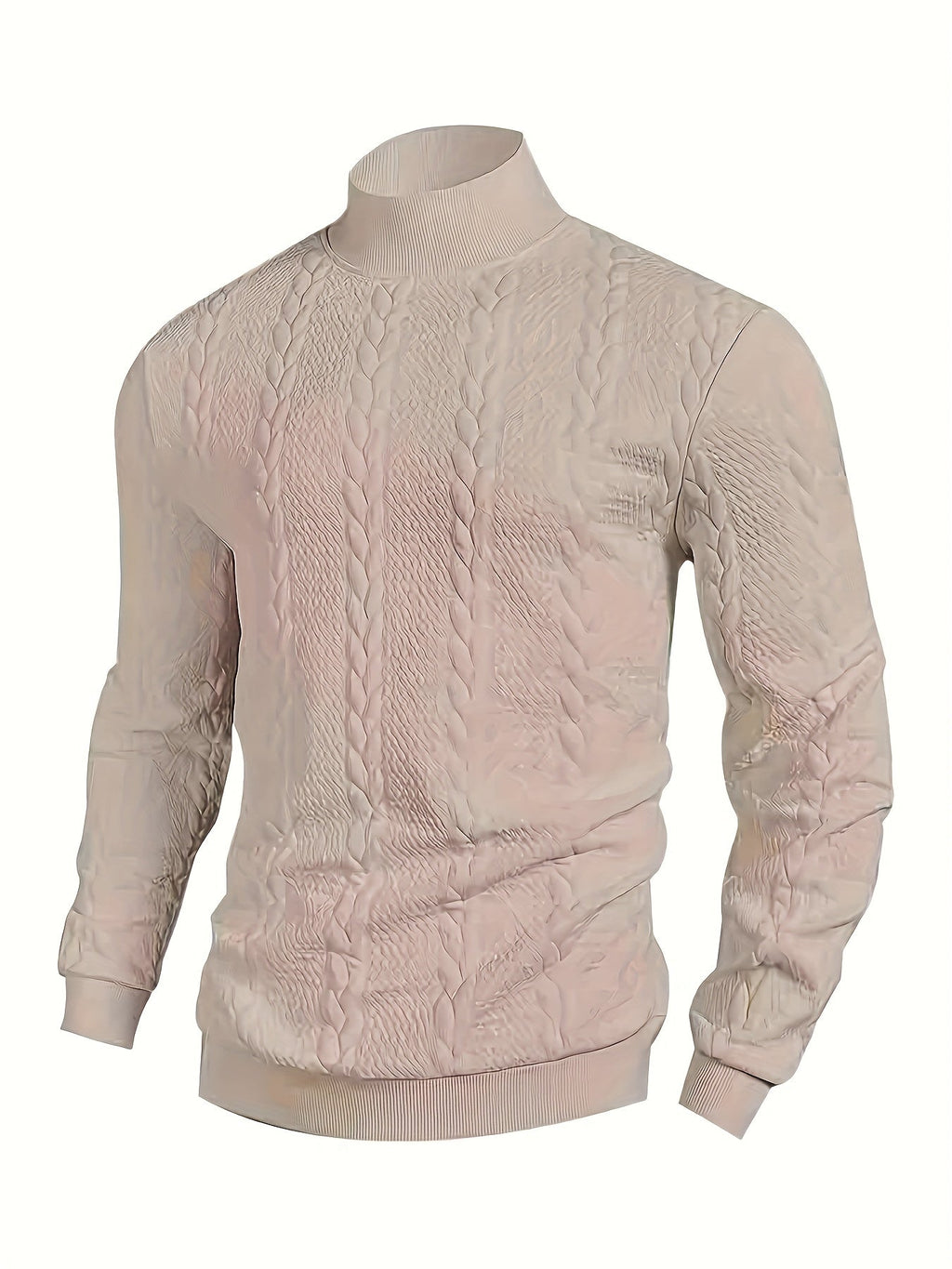 Textured Mock-Neck Sweatshirt Men's Long Sleeve Pullover Beige – Casual, Office, Gift