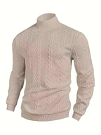 Textured Mock-Neck Sweatshirt Men's Long Sleeve Pullover Beige – Casual, Office, Gift