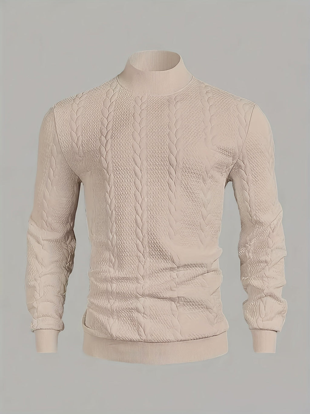 Textured Mock-Neck Sweatshirt Men's Long Sleeve Pullover Beige – Casual, Office, Gift