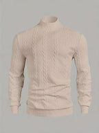 Textured Mock-Neck Sweatshirt Men's Long Sleeve Pullover Beige – Casual, Office, Gift