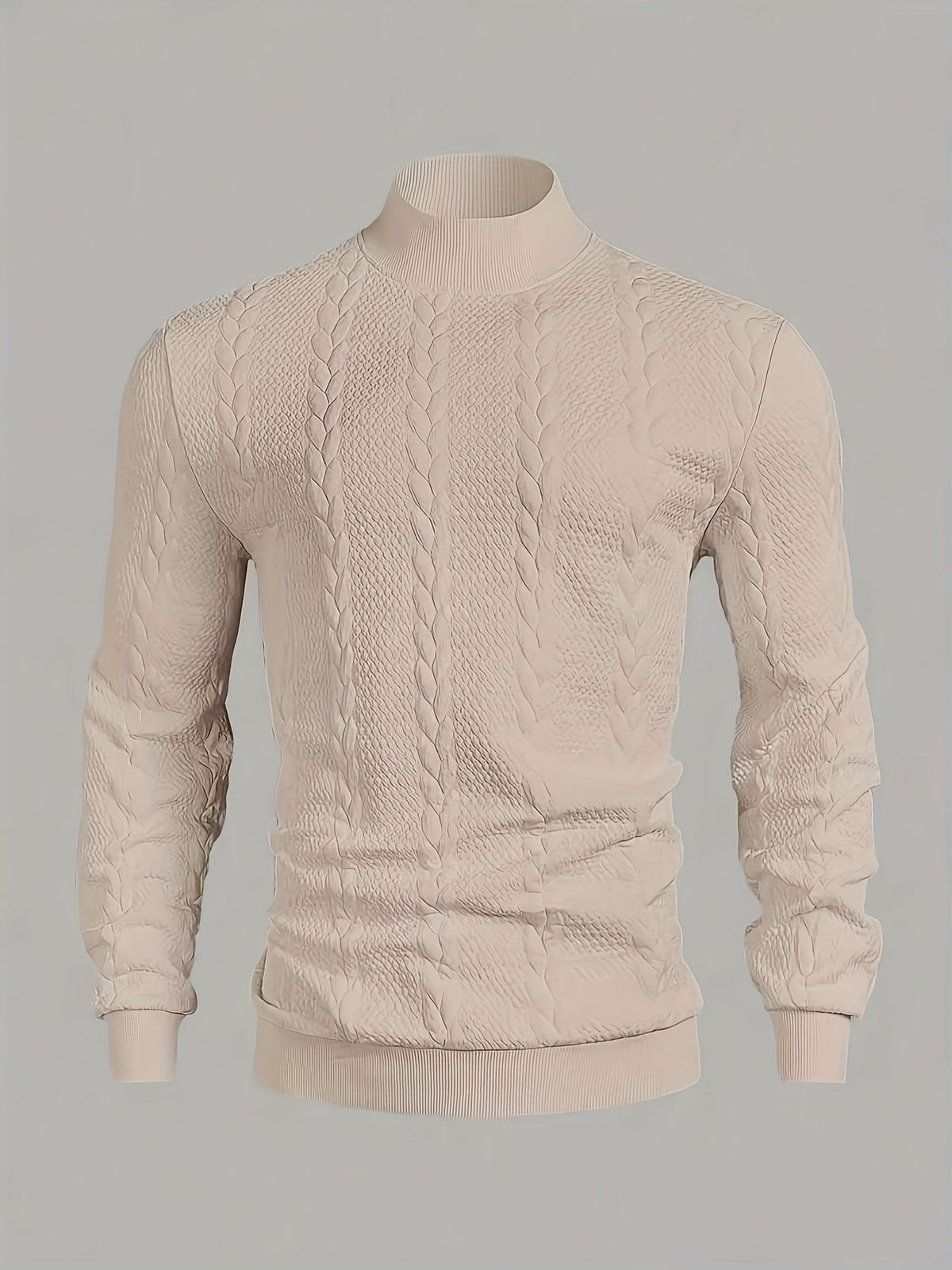 Textured Mock-Neck Sweatshirt Men's Long Sleeve Pullover Beige – Casual, Office, Gift