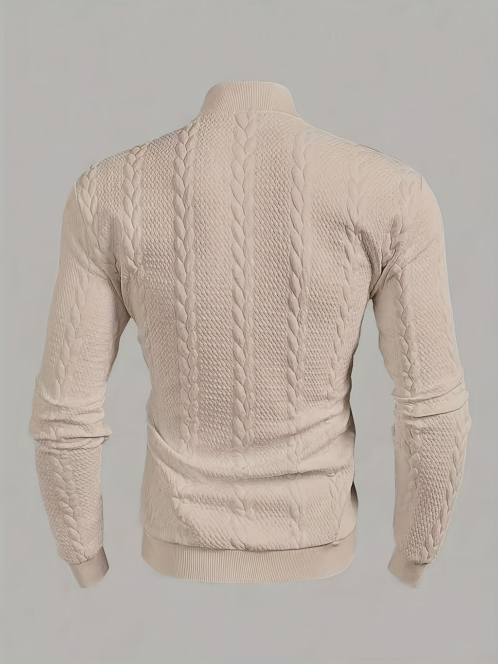 Textured Mock-Neck Sweatshirt Men's Long Sleeve Pullover Beige – Casual, Office, Gift