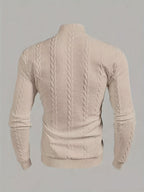 Textured Mock-Neck Sweatshirt Men's Long Sleeve Pullover Beige – Casual, Office, Gift