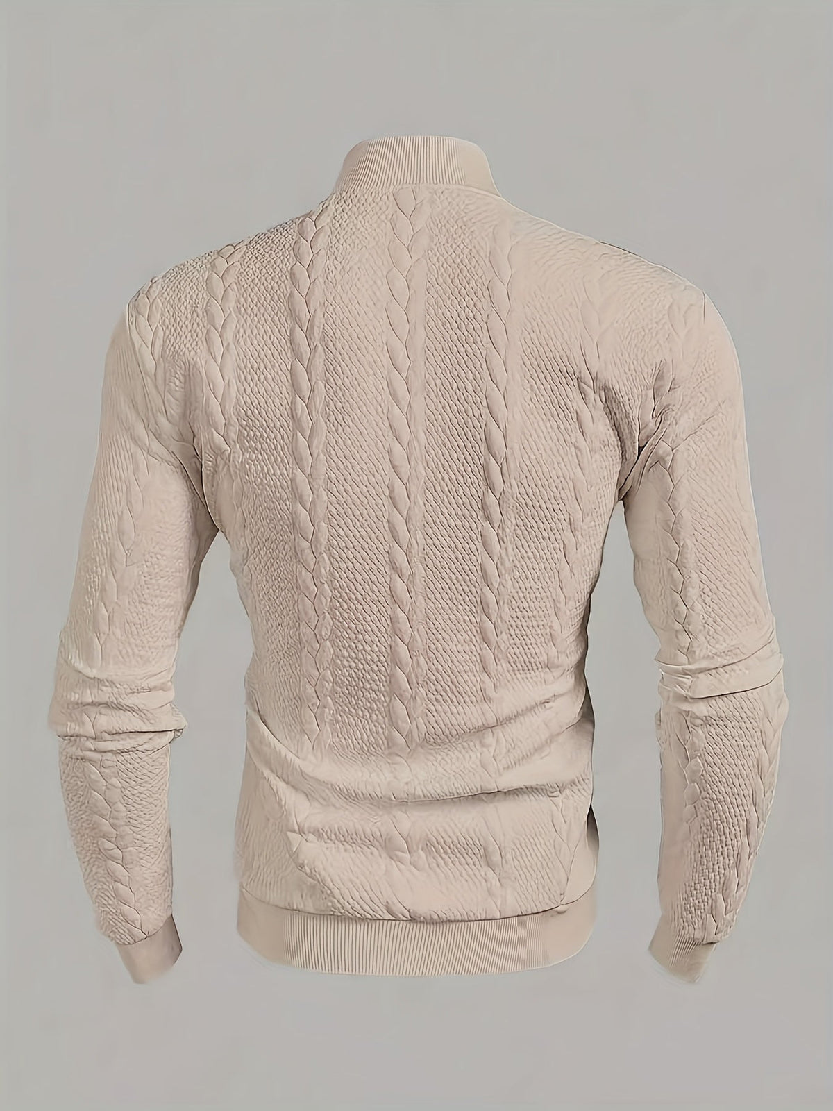 Textured Mock-Neck Sweatshirt Men's Long Sleeve Pullover Beige – Casual, Office, Gift